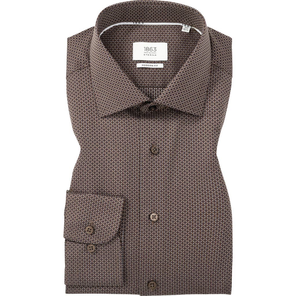 1863 By Eterna Modern Fit Micropattern Non-iron Cotton Dobby Dress Shirt In Brown
