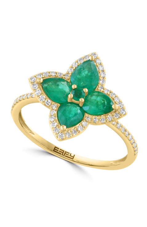 14K Yellow Gold Emerald Butterfly Ring