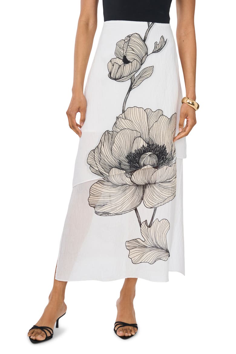 Semisheer Printed Skirt, Main, color, ULTRA WHITE