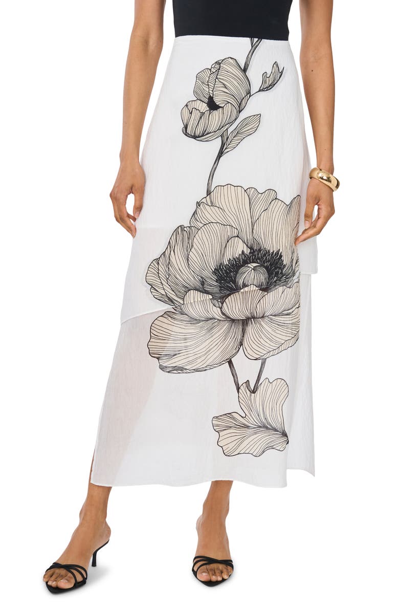 Vince Camuto Semisheer Printed Skirt, Main, color, Ultra White