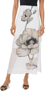 Vince Camuto Semisheer Printed Skirt