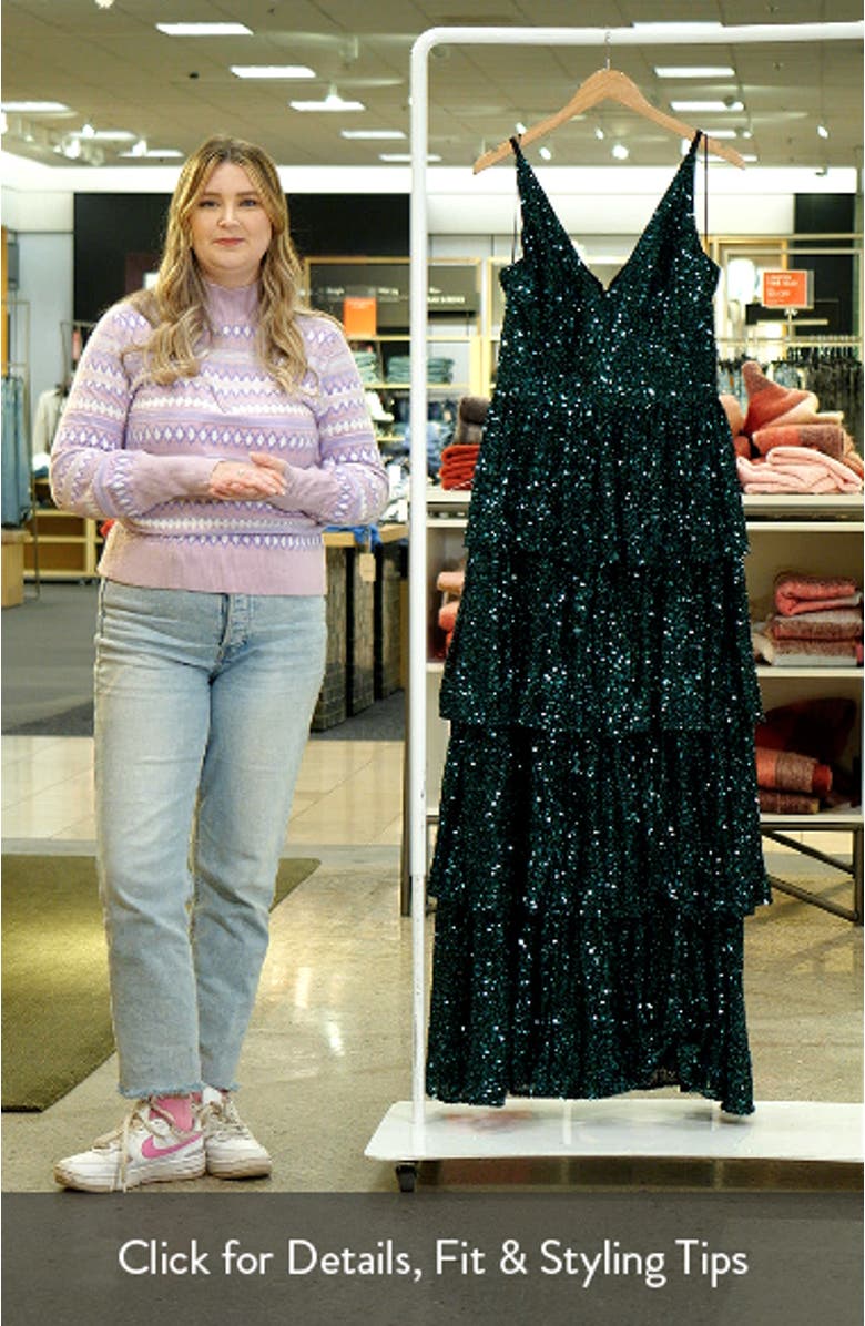 Lorain Sequin Tiered Ruffle Gown, sales video thumbnail