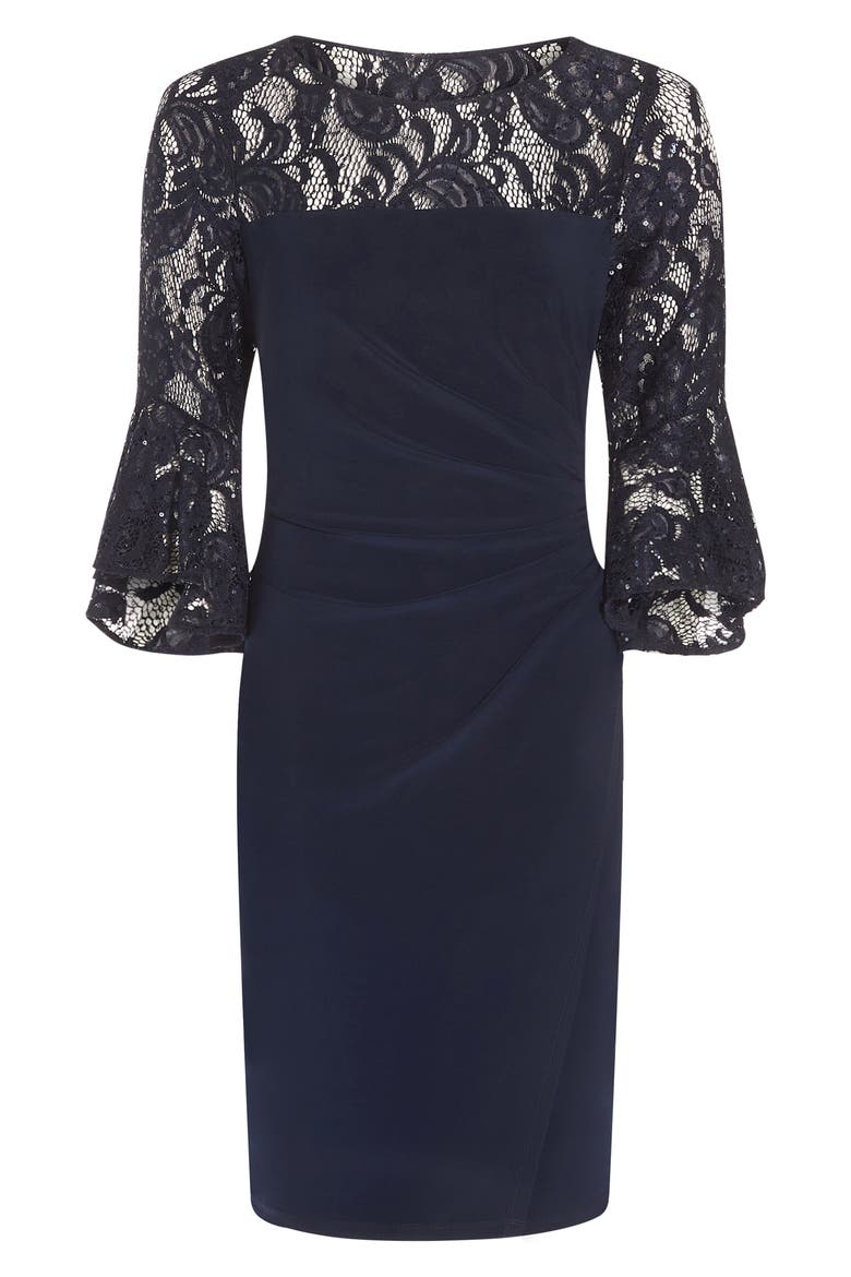 Bell Sleeve Sequin Lace & Jersey Sheath Dress, Alternate, color, MIDNIGHT
