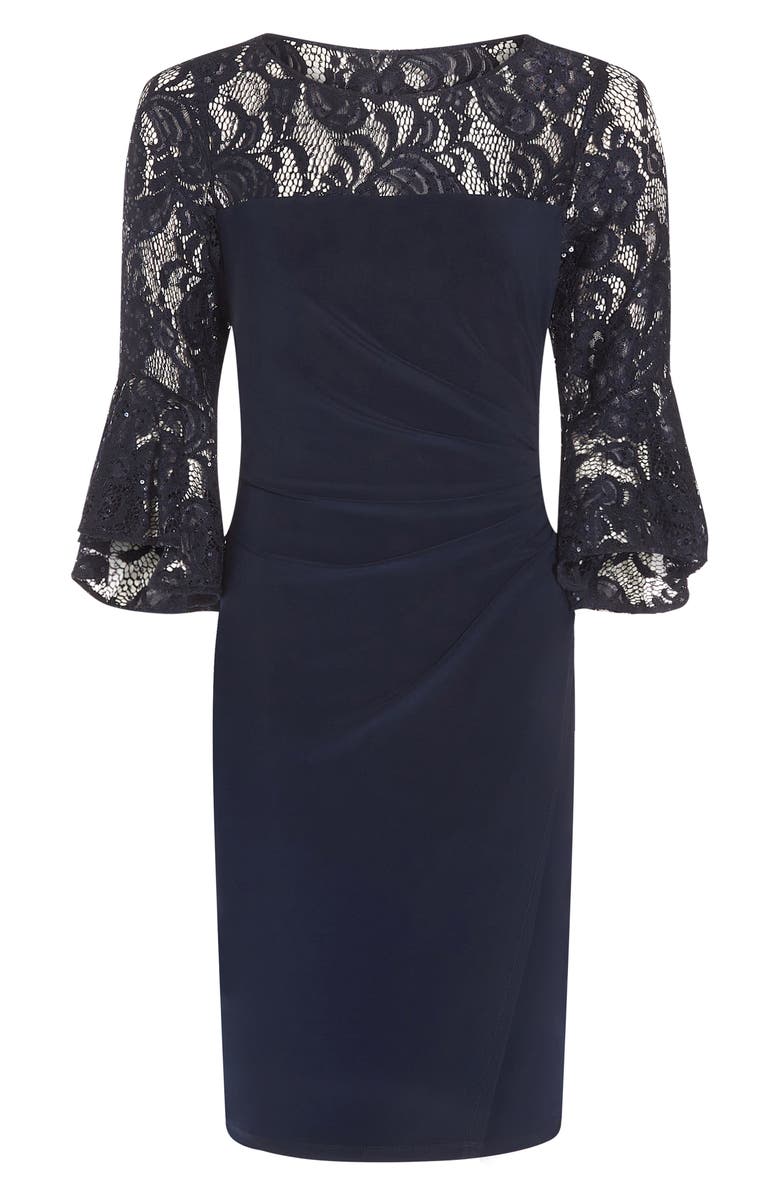Adrianna Papell Bell Sleeve Sequin Lace & Jersey Sheath Dress, Alternate, color, 