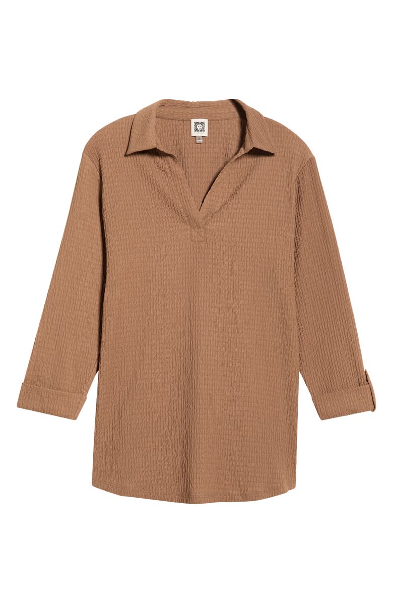 AK ANNE KLEIN Roll Sleeve Texture Top, Alternate, color, Mushroom