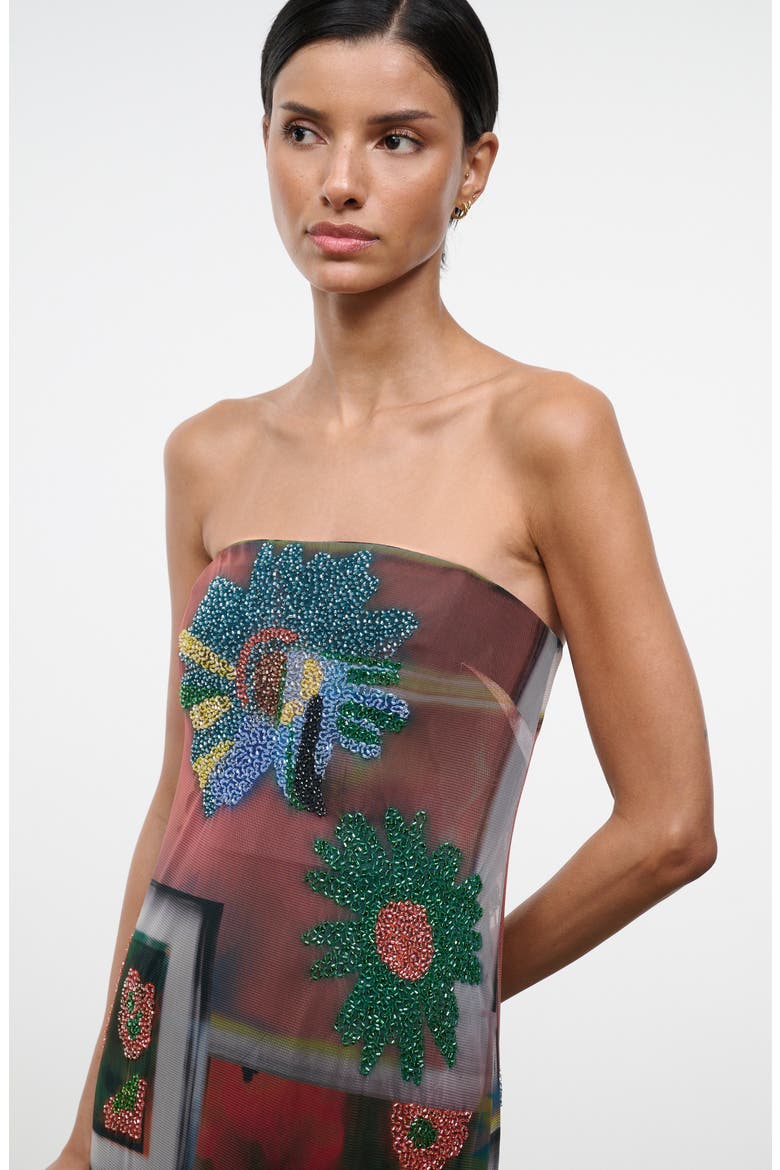 Lilian Floral Bead Detail Strapless Mesh Maxi Dress, Alternate, color, SUPERBLOOM