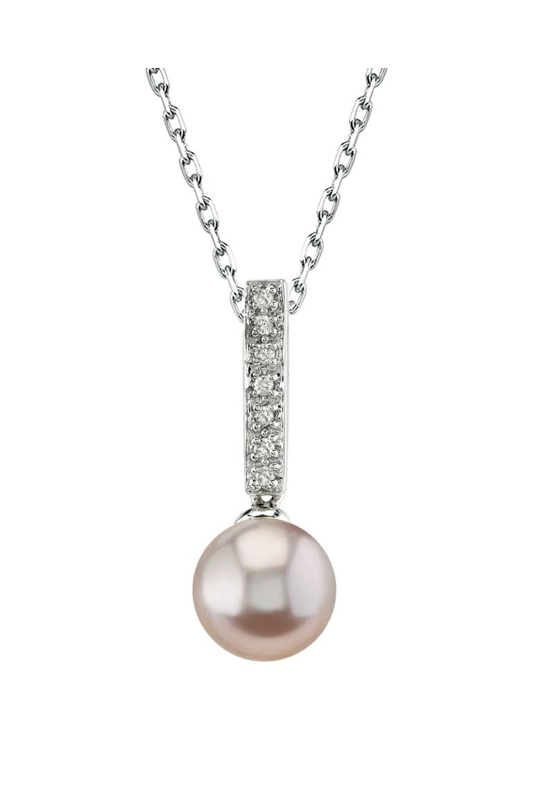 Pink Freshwater Pearl Dangling Diamond Pendant, Main, color, White Gold