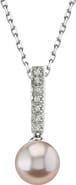 The Pearl Source Pink Freshwater Pearl Dangling Diamond Pendant