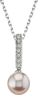The Pearl Source Pink Freshwater Pearl Dangling Diamond Pendant