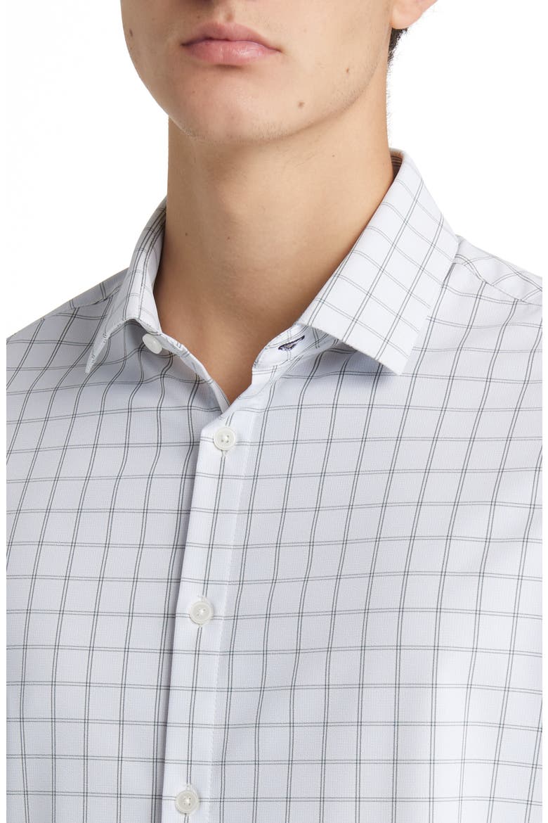 Leeward Trim Fit Sky Hampton Windowpane Plaid Performance Button-Up Shirt, Alternate, color, BLUE