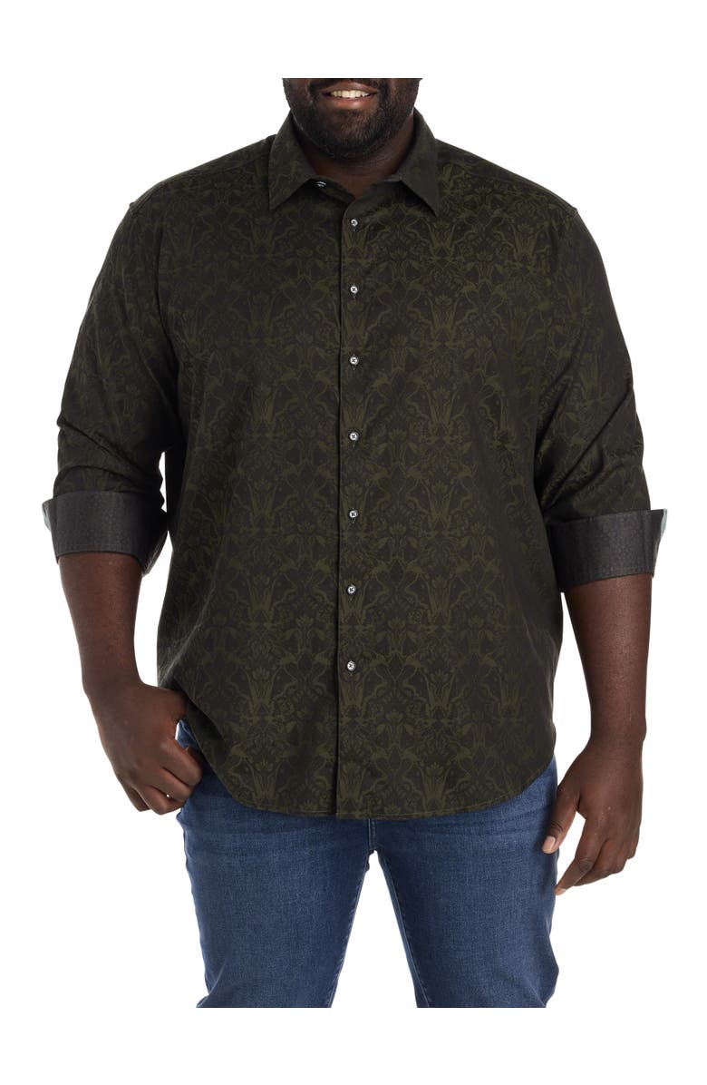 Robert Graham DXL Big & Tall Highland Tonal Sport Shirt, Main, color, Olive