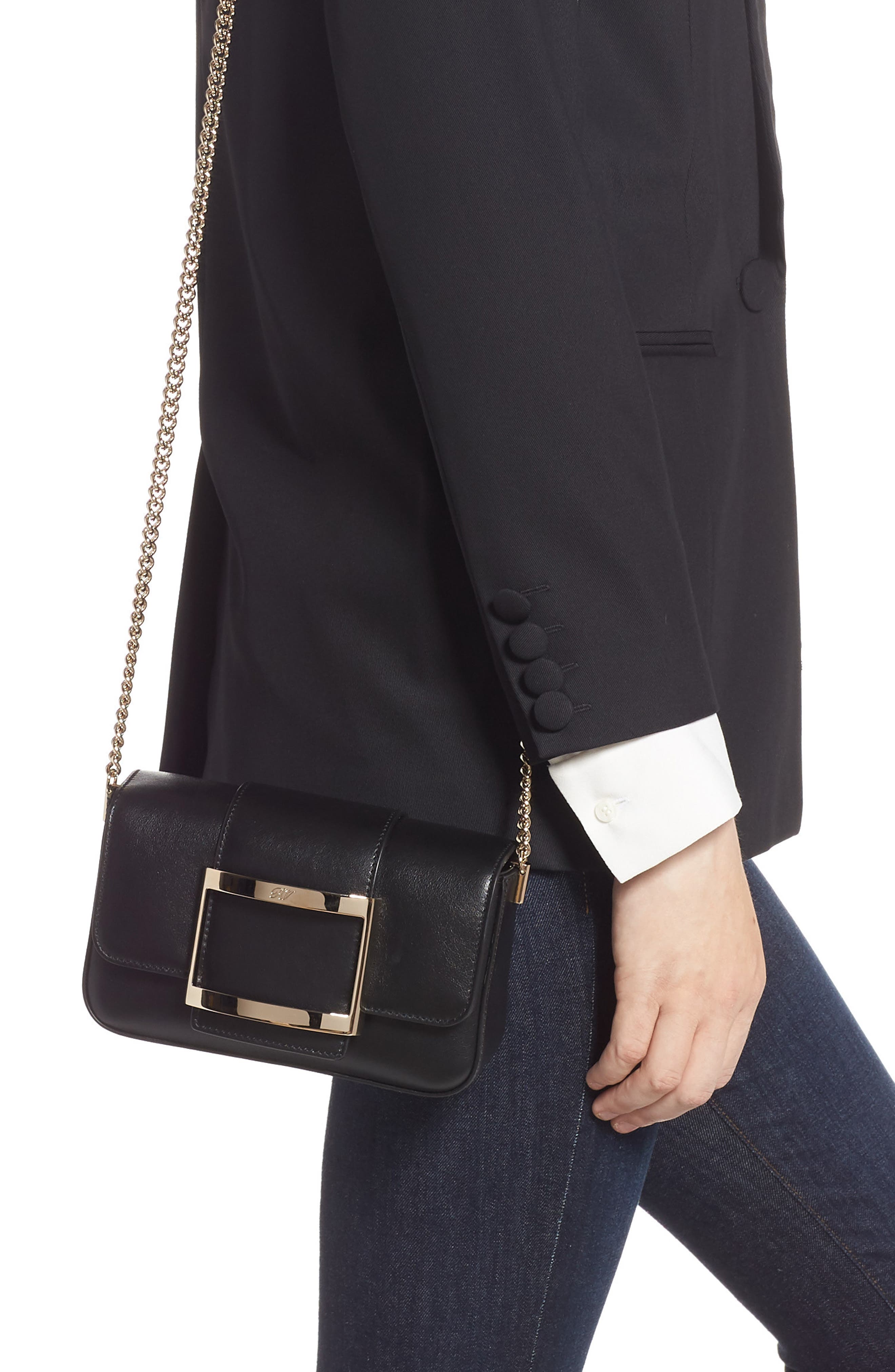 Roger Vivier Micro Très Vivier Calfskin Leather Crossbody Bag, Alternate, color, 