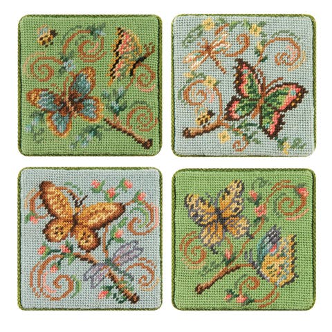 Butterfly Garden Petite Point Coaster Tabletop Drink Sitter