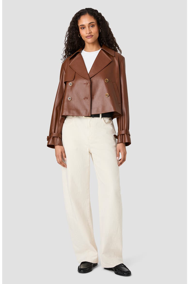 Porto Faux Leather Cropped Jacket, Alternate, color, DARK CARAMEL