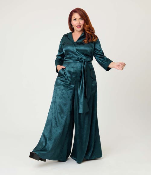 Unique Vintage Plus Size 1970s Satin Flare Jumpsuit In Blue