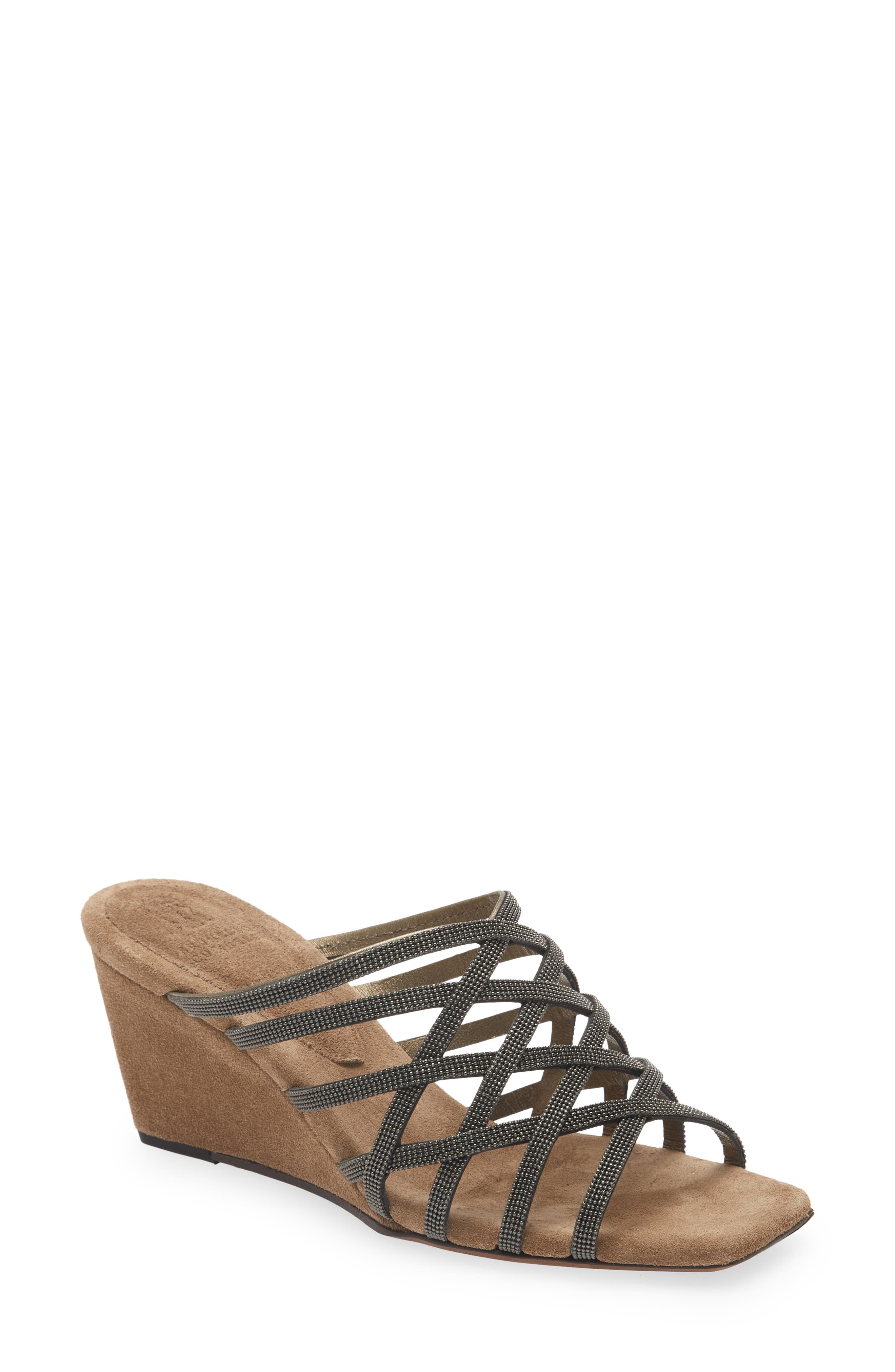 Brunello Cucinelli Cage Wedge Slide Sandal, Main, color, 