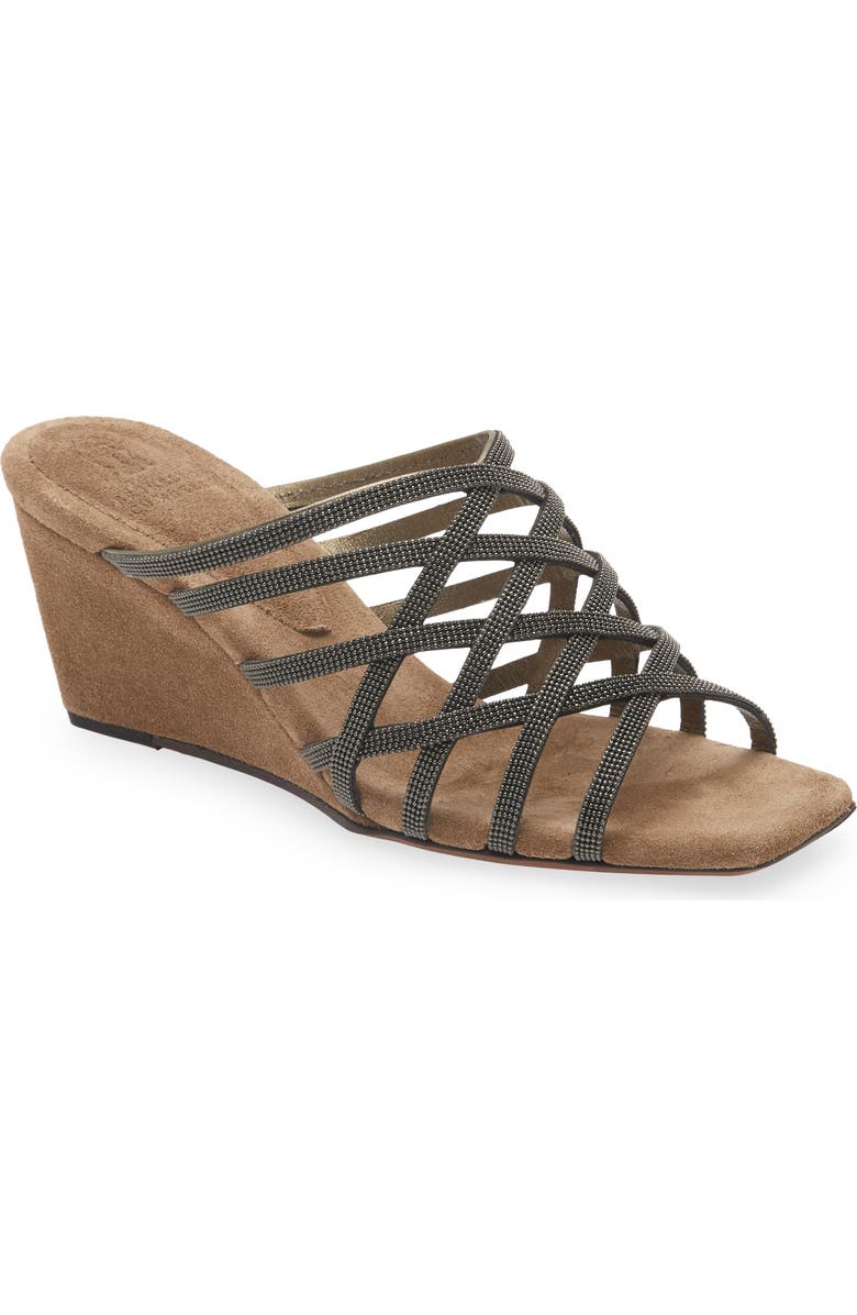 Brunello Cucinelli Cage Wedge Slide Sandal, Main, color,