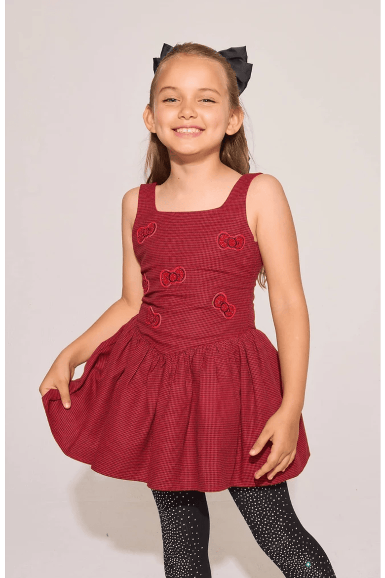 Houndstooth Bow Dress, Alternate, color, Red