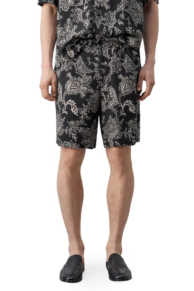 Slim Fit Print Bermuda Shorts, Main, color, BLACK