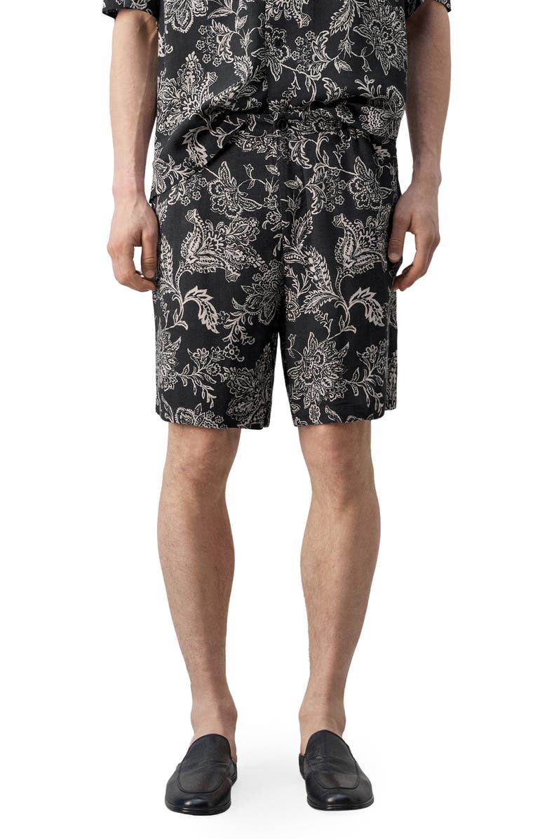 MANGO Slim Fit Print Bermuda Shorts, Main, color, Black