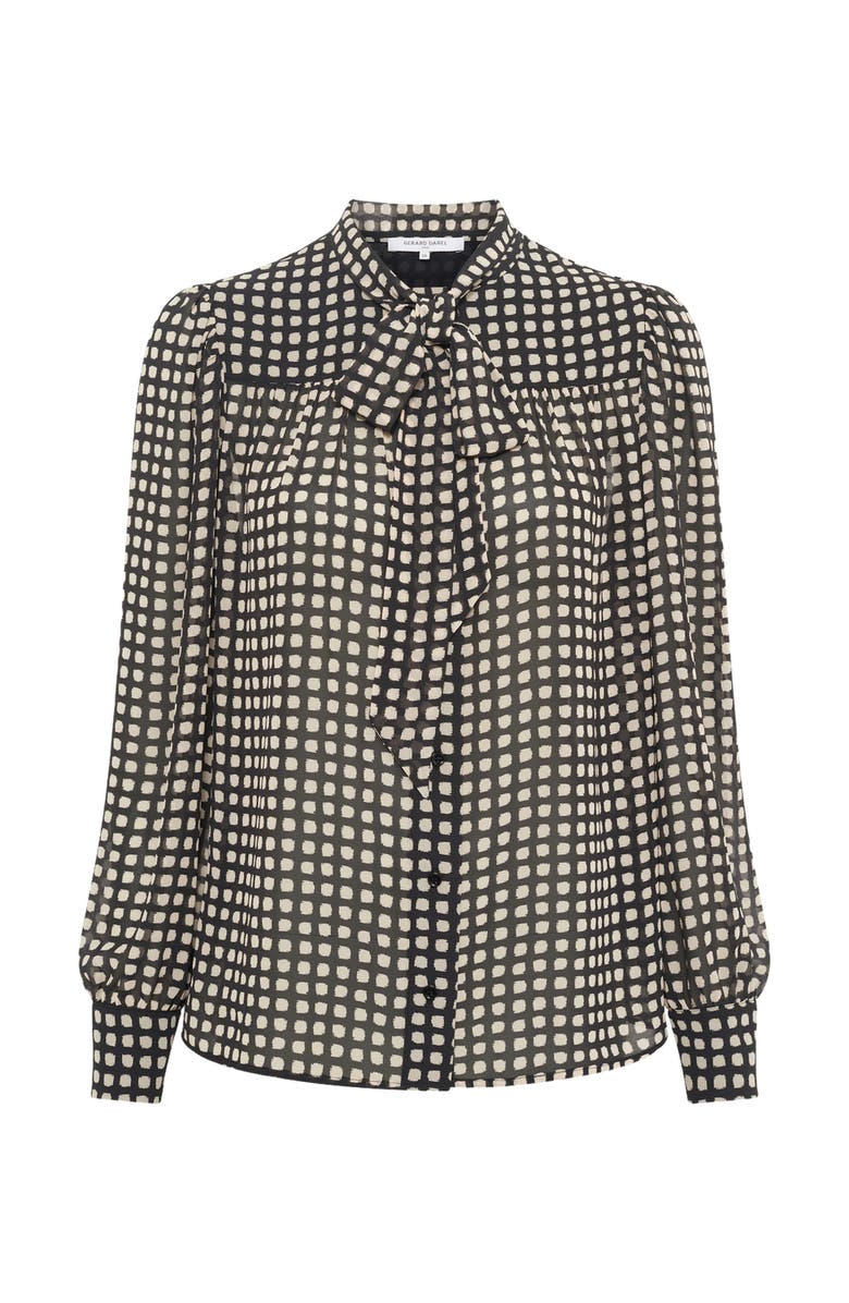 GERARD DAREL Alisha Sheer Tie Neck Printed Blouse, Alternate, color, Black