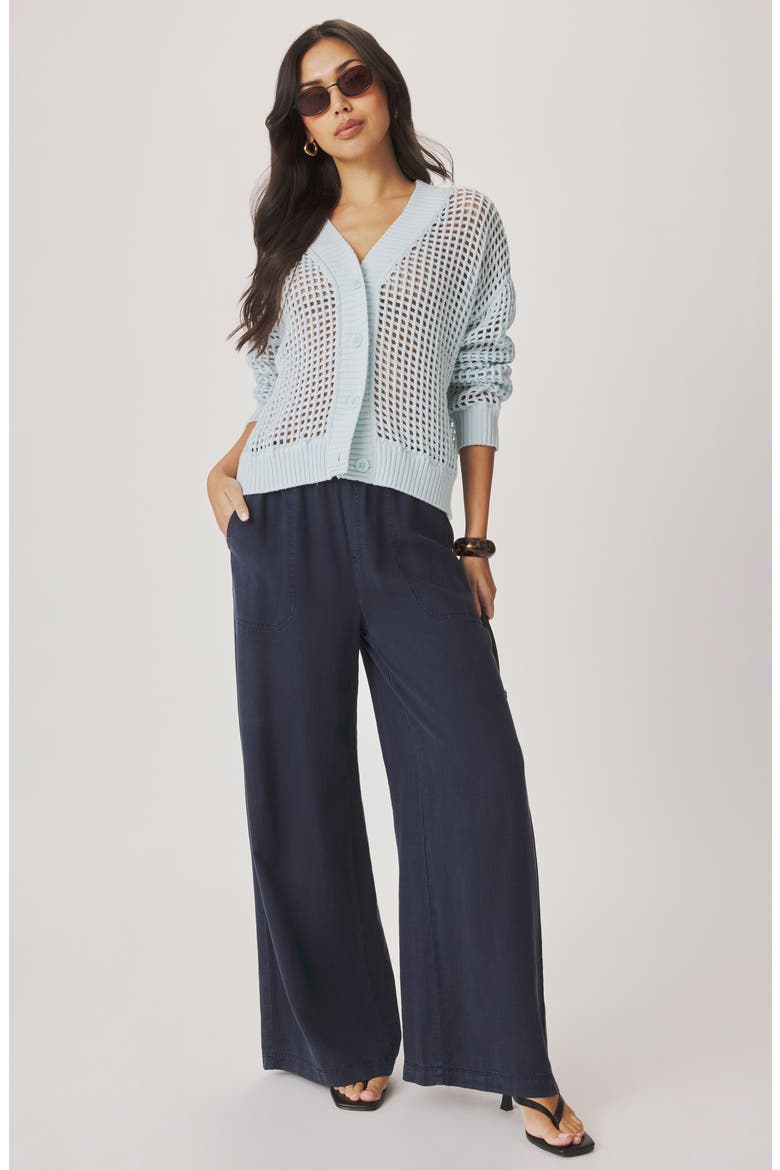 Camellia Openwork V-Neck Cotton Blend Cardigan, Alternate, color, COUNTRY AIR BLUE