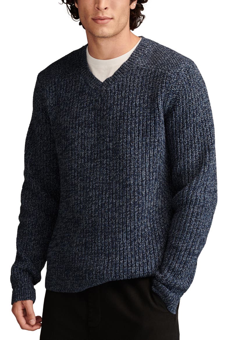 Easy Marl V-Neck Sweater, Main, color, DARK DENIM MARL