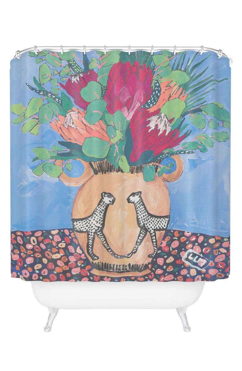 Deny Designs Cheetah Vase Shower Curtain, Main, color, Blue