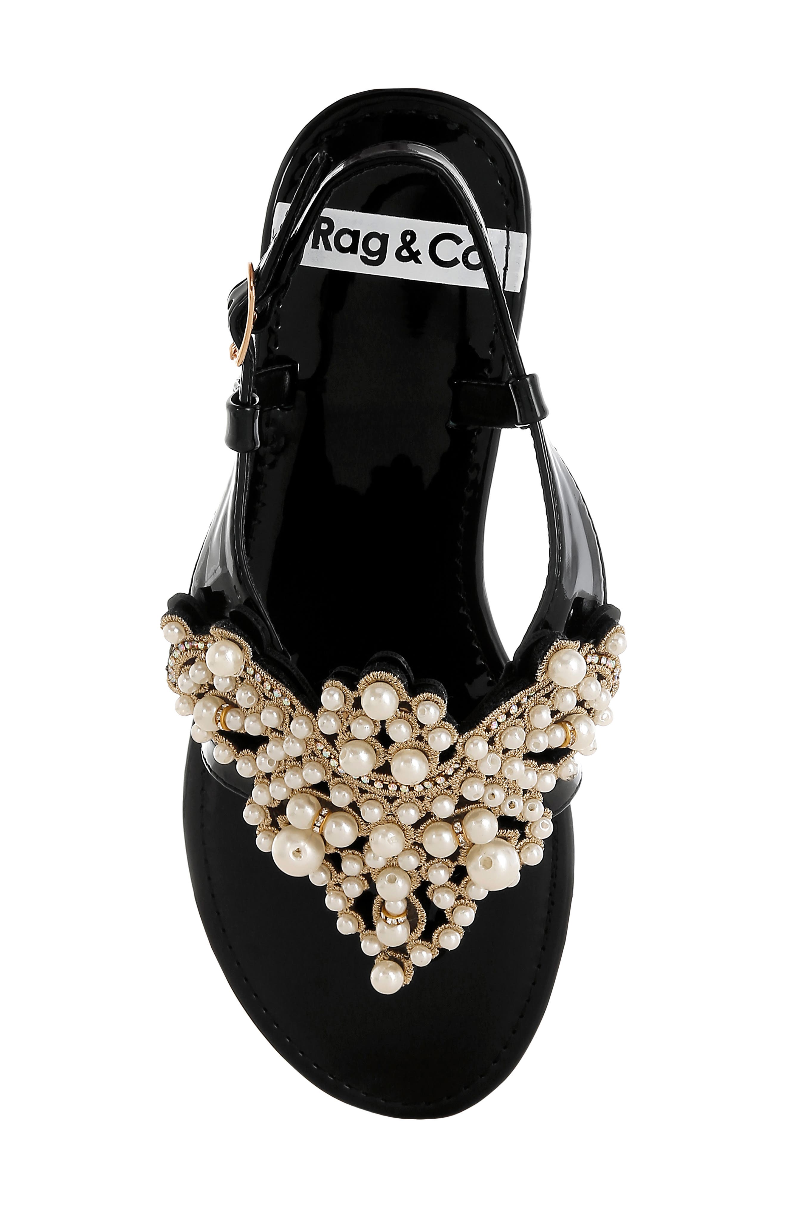 Zalata Faux Pearl Sandal, Alternate, color, BLACK