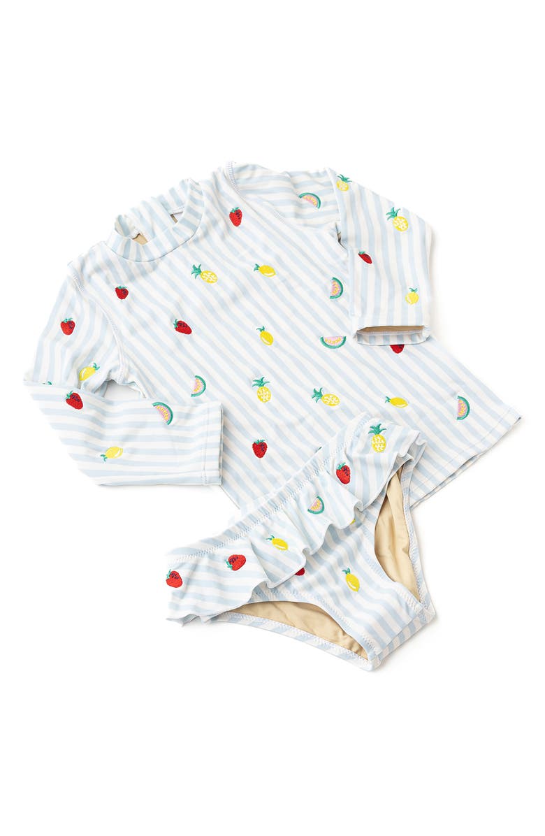 Shade Critters Kids' Embroidered Long Sleeve UPF 50+ Two-Piece Rashguard Swimsuit, Alternate, color, Blue