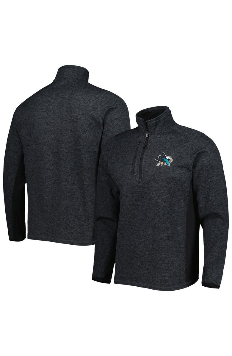 ANTIGUA Men's Antigua Heathered Black San Jose Sharks Course Quarter-Zip Jacket, Main, color, 