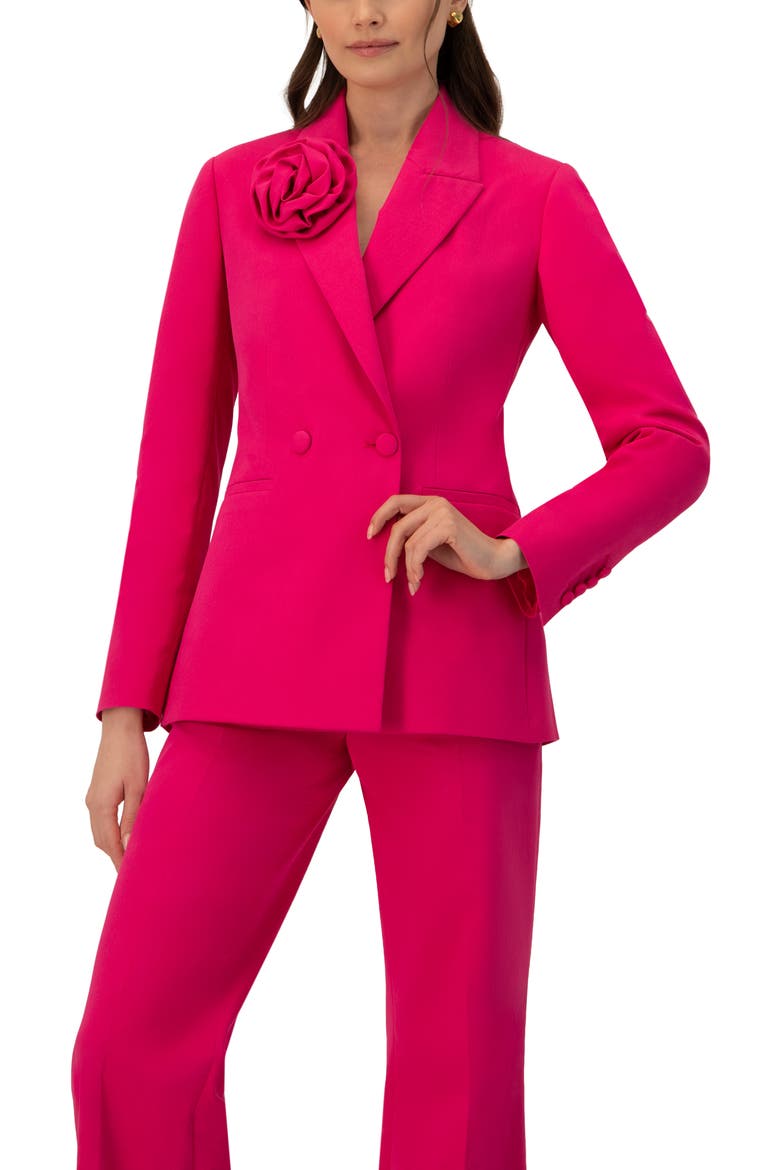 Double-Breasted Cotton Blazer with Flower Detail, Main, color, Fuchsia