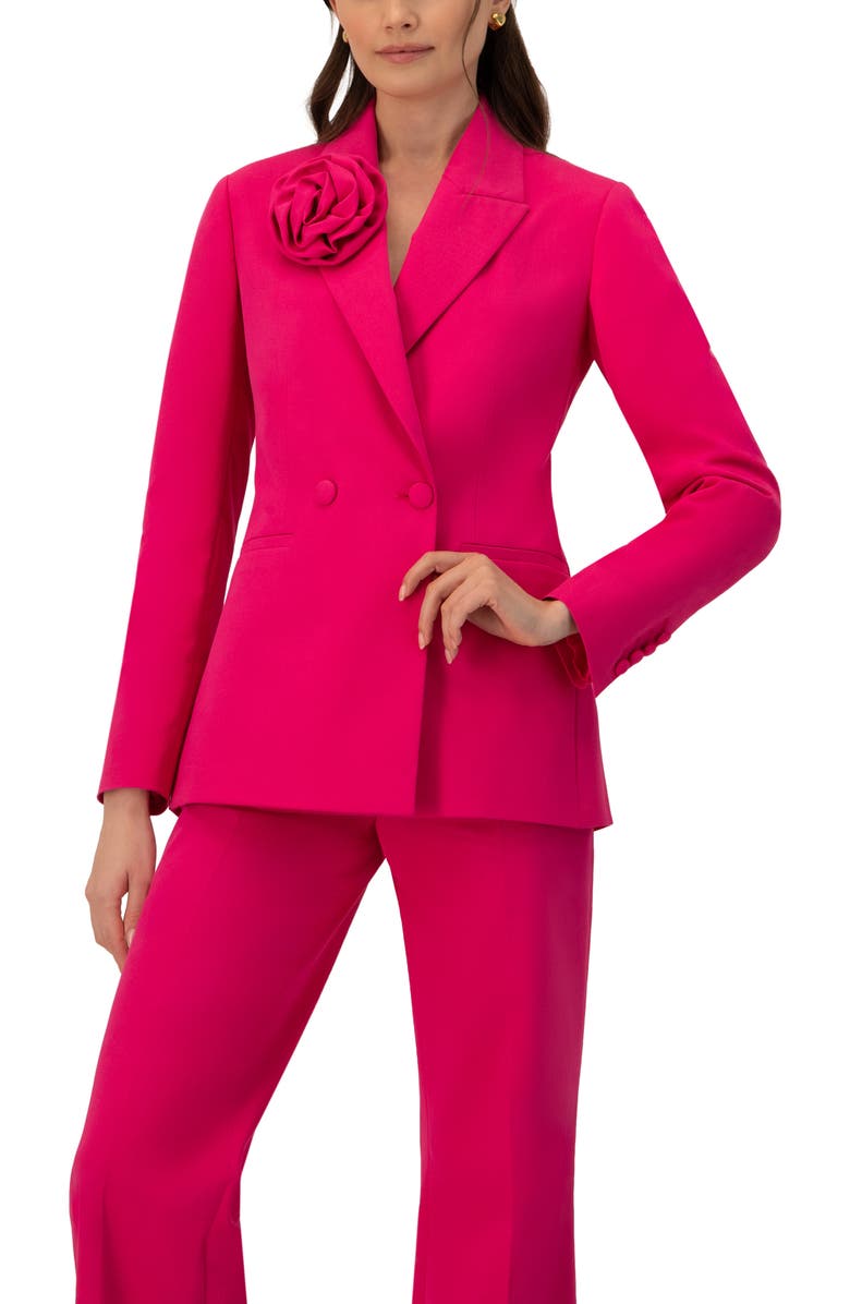 IVONNE Double-Breasted Cotton Blazer with Flower Detail, Main, color, Fuchsia