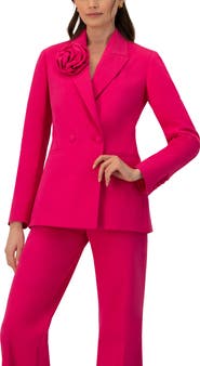 IVONNE Double-Breasted Cotton Blazer with Flower Detail