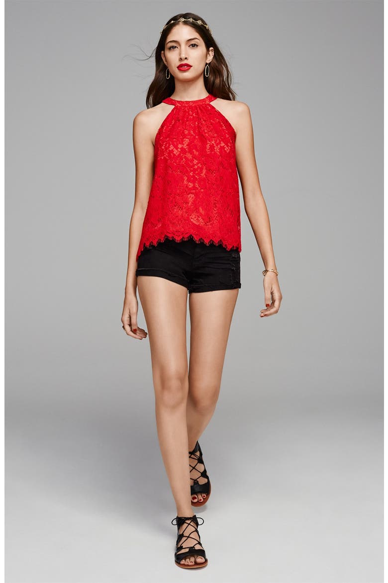 High Neck Lace Tank, Alternate, color, BLACK