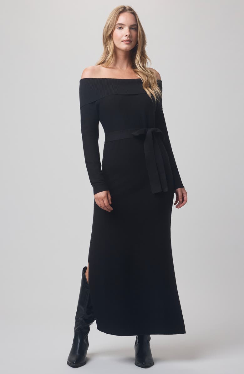 Splendid x @cellajaneblog Over the Shoulder Sweater Dress, Alternate, color, Black