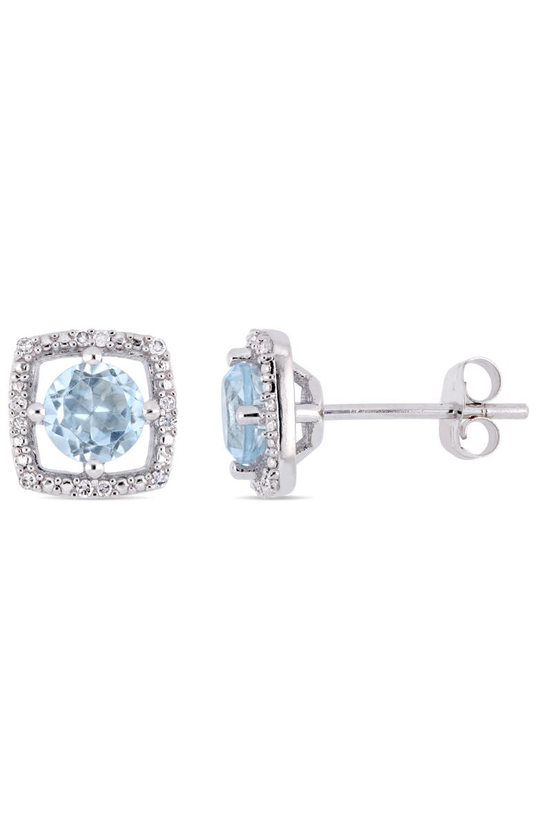 Julianna B. Gemstone & Diamond Square Halo Earrings 10k, Main, color, Topaz/White Gold
