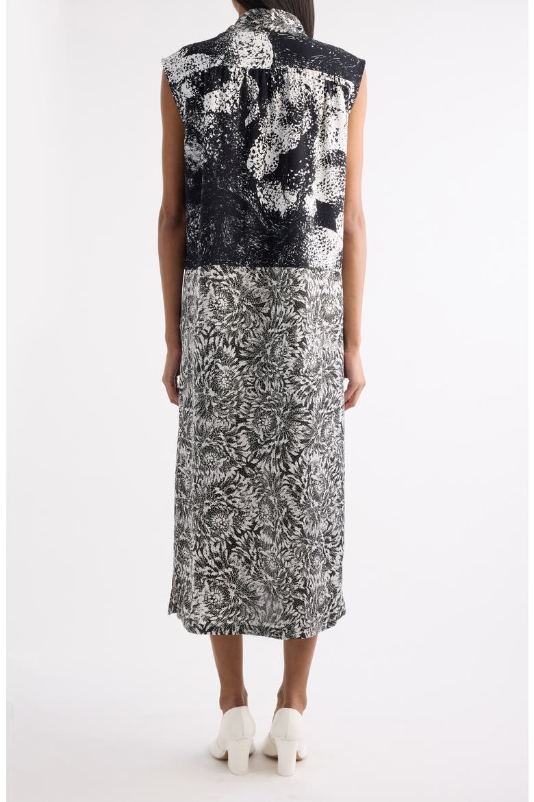 Cecussi Abstract Floral Tie Neck Midi Dress, Alternate, color, BLACK