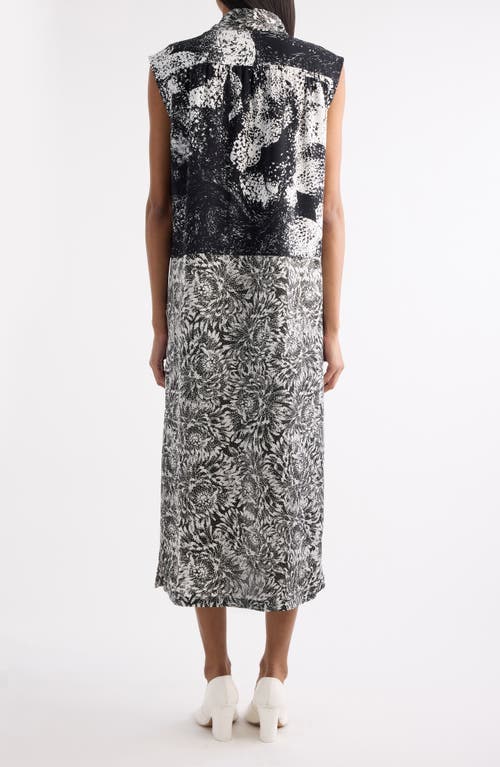 Dries Van Noten Cecussi Abstract Floral Tie Neck Midi Dress In Gray