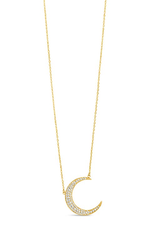 Stationed Cubic Zirconia Crescent Pendant Necklace