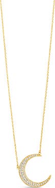 Sterling Forever Stationed Cubic Zirconia Crescent Pendant Necklace