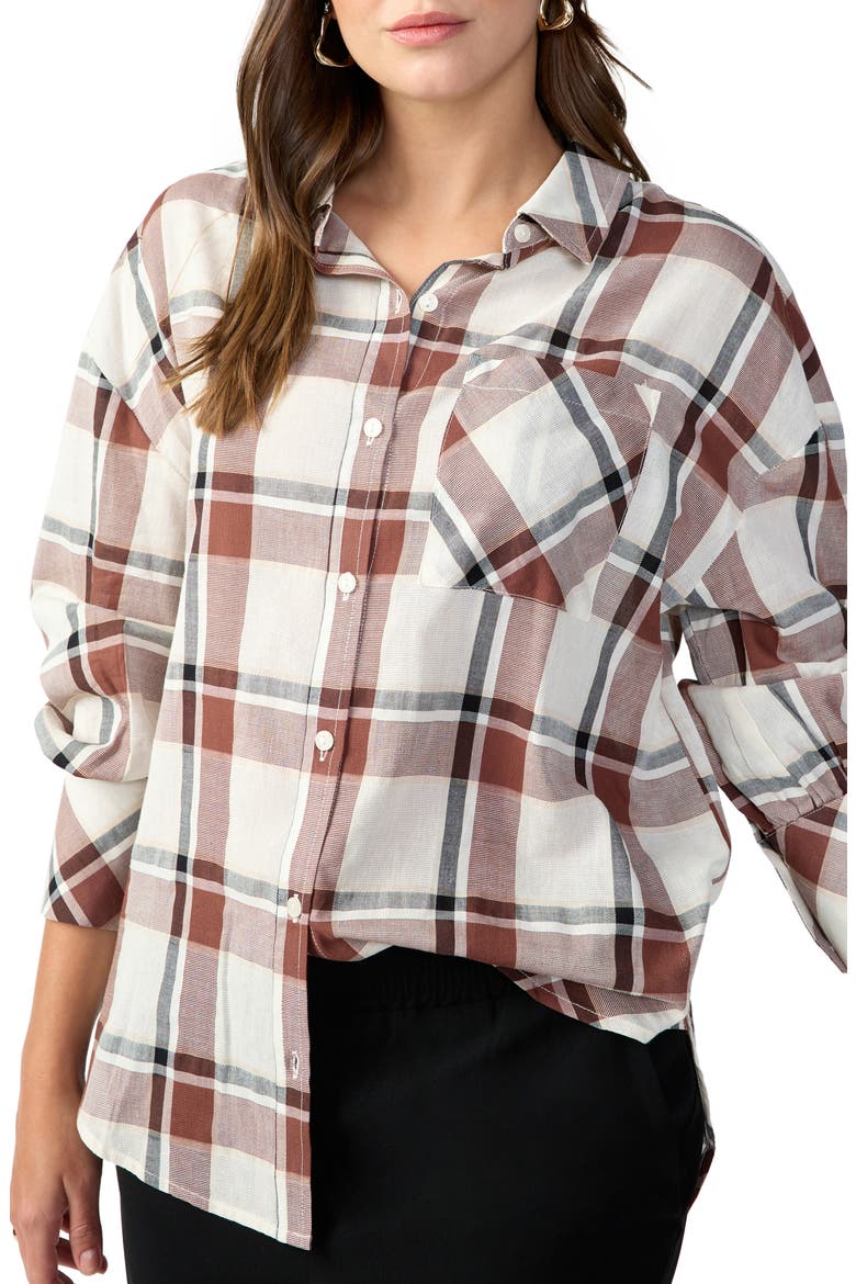 Plaid Tunic Shirt, Alternate, color, CARAMEL CA