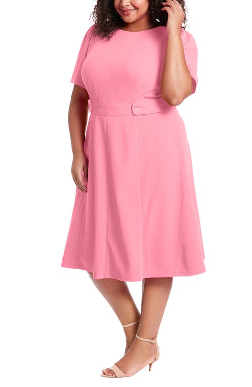 London Times Short Sleeve Fit & Flare Midi Dress In Pink