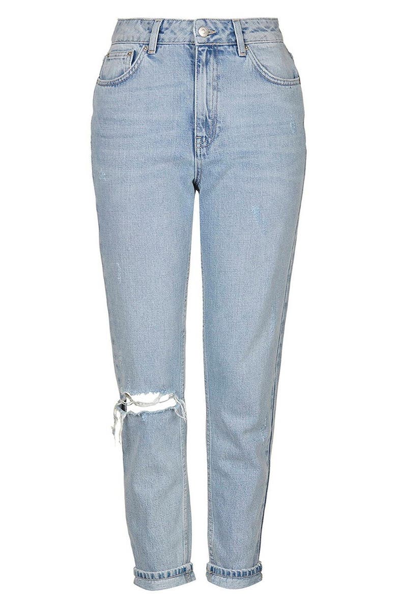 Topshop High Rise Ripped Mom Jeans, Alternate, color, 
