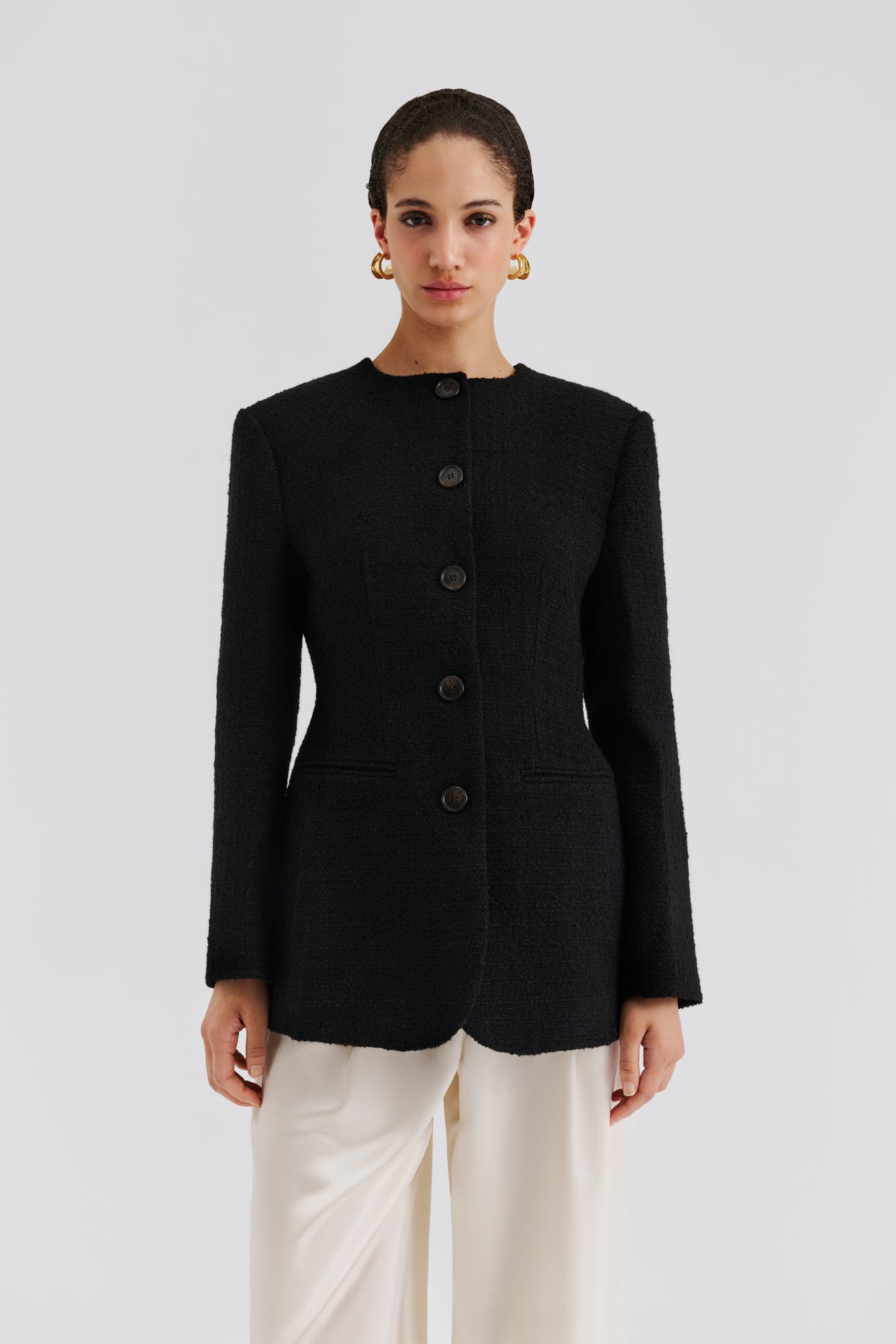 Carol Textured Round Neck Blazer