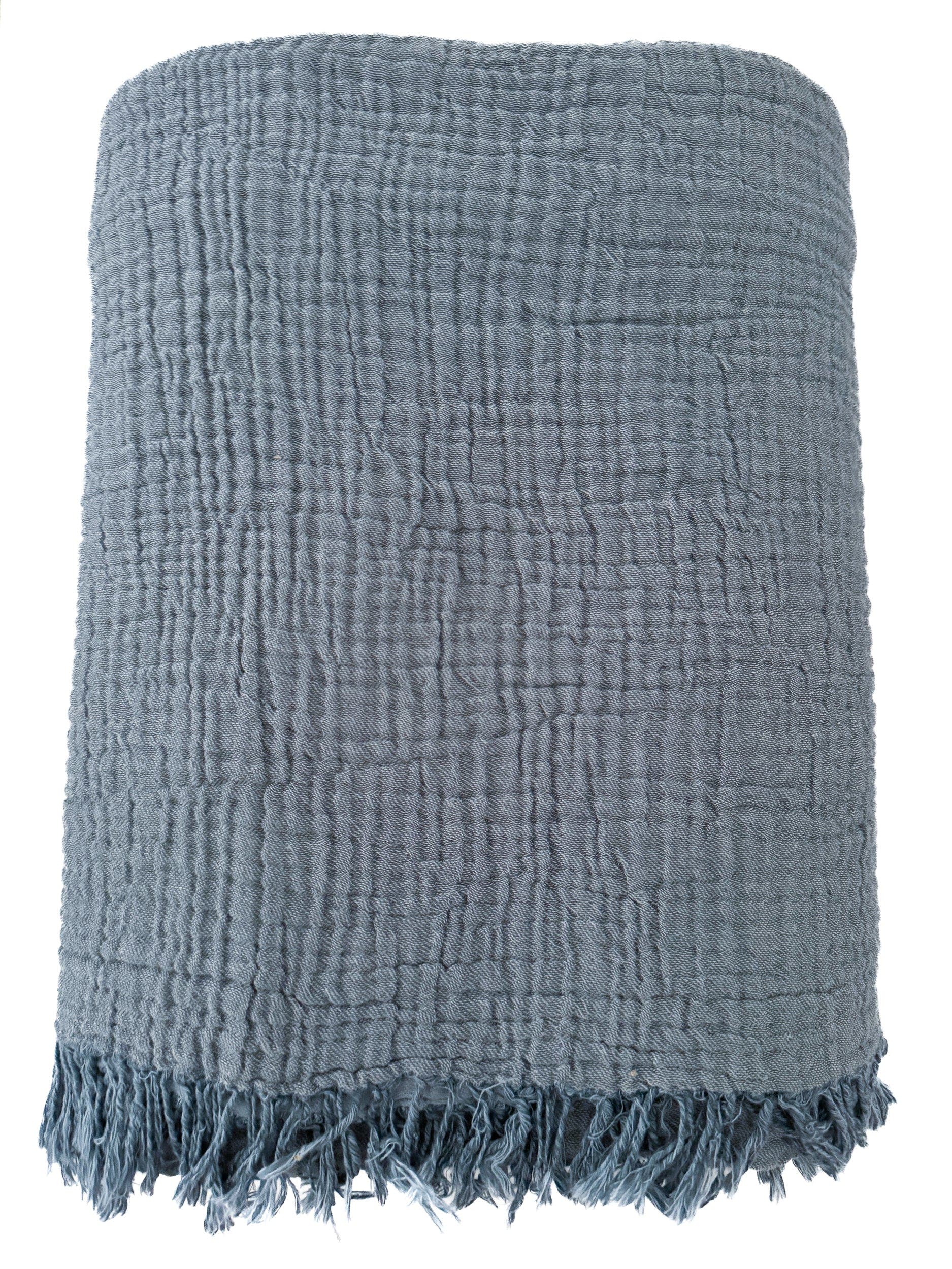 Anaya Crinkled Turkish Cotton Oversized Cuddle Blanket in Chambray Blue 