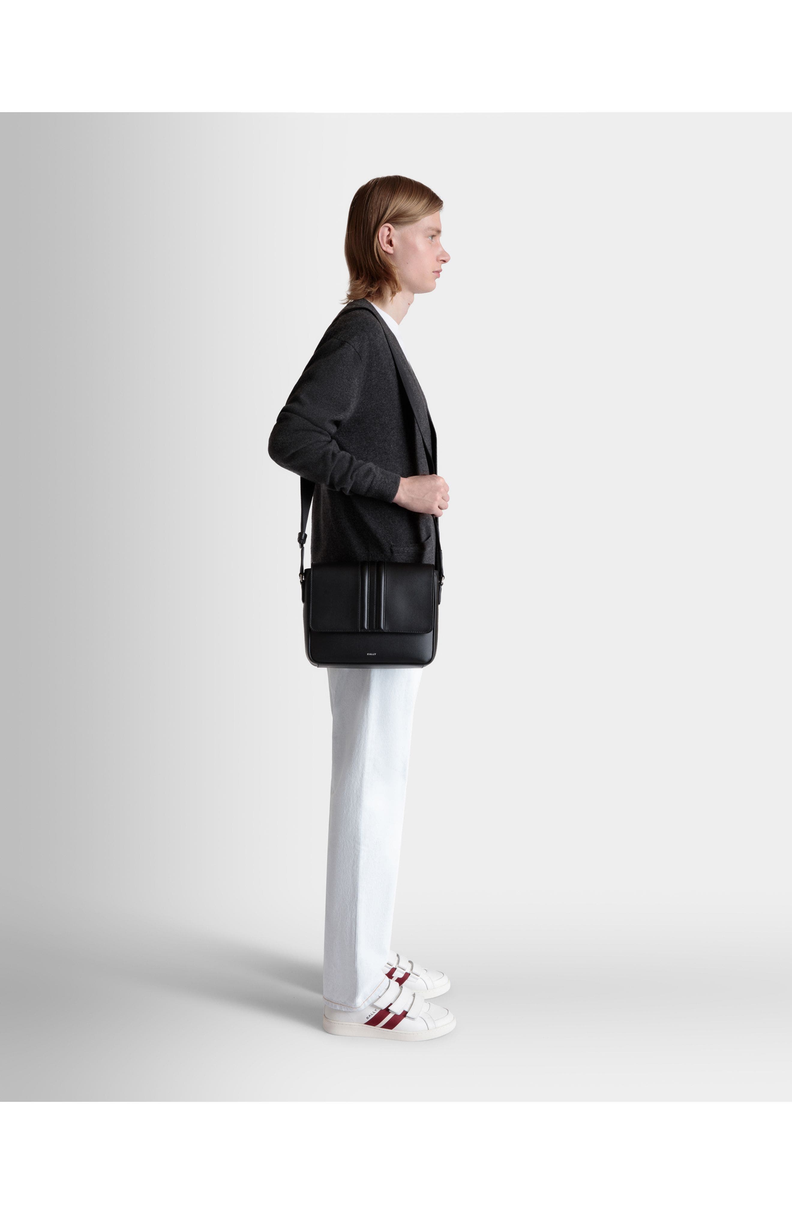 Bally Crossbody Bag in Recycled Leather, Alternate, color, Black+Palladio