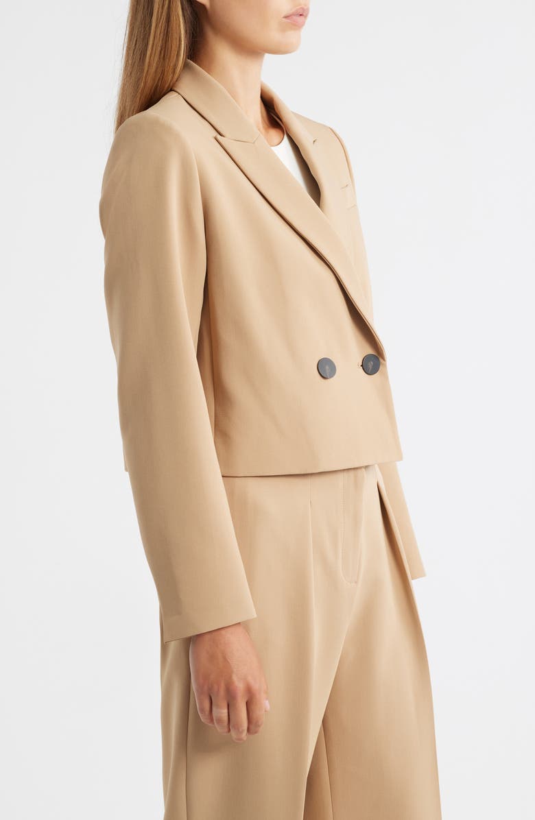 Anne Klein Double Breasted Crop Blazer, Alternate, color, Light Coffee
