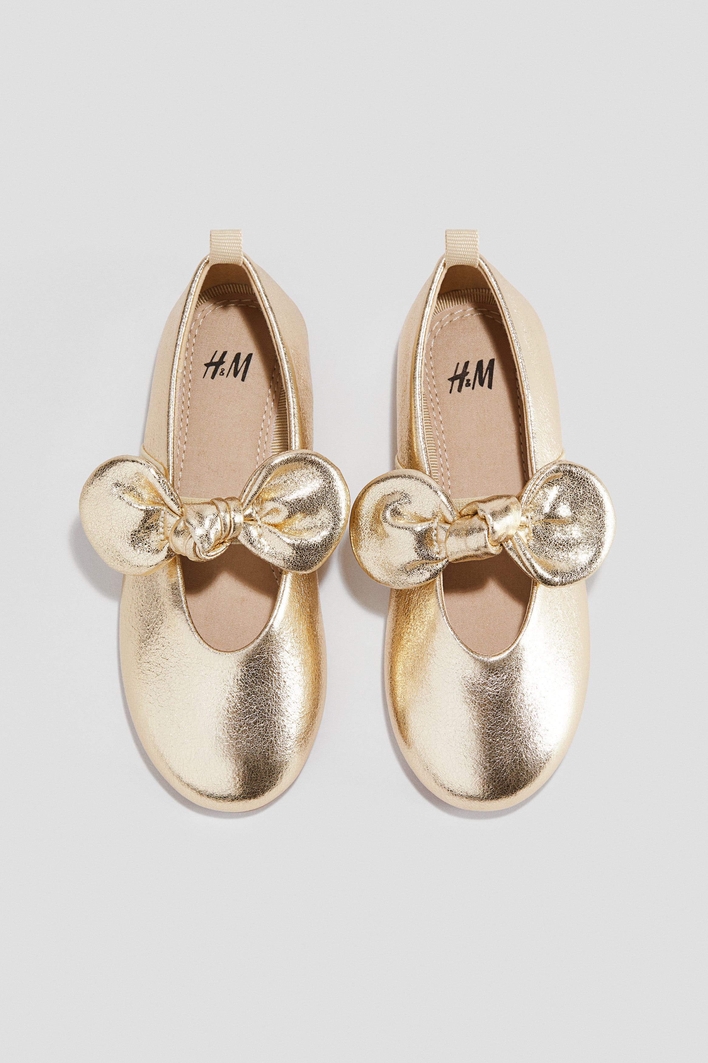 H&M Bow-detail Ballet Pumps, Main, color, Gold-Colored