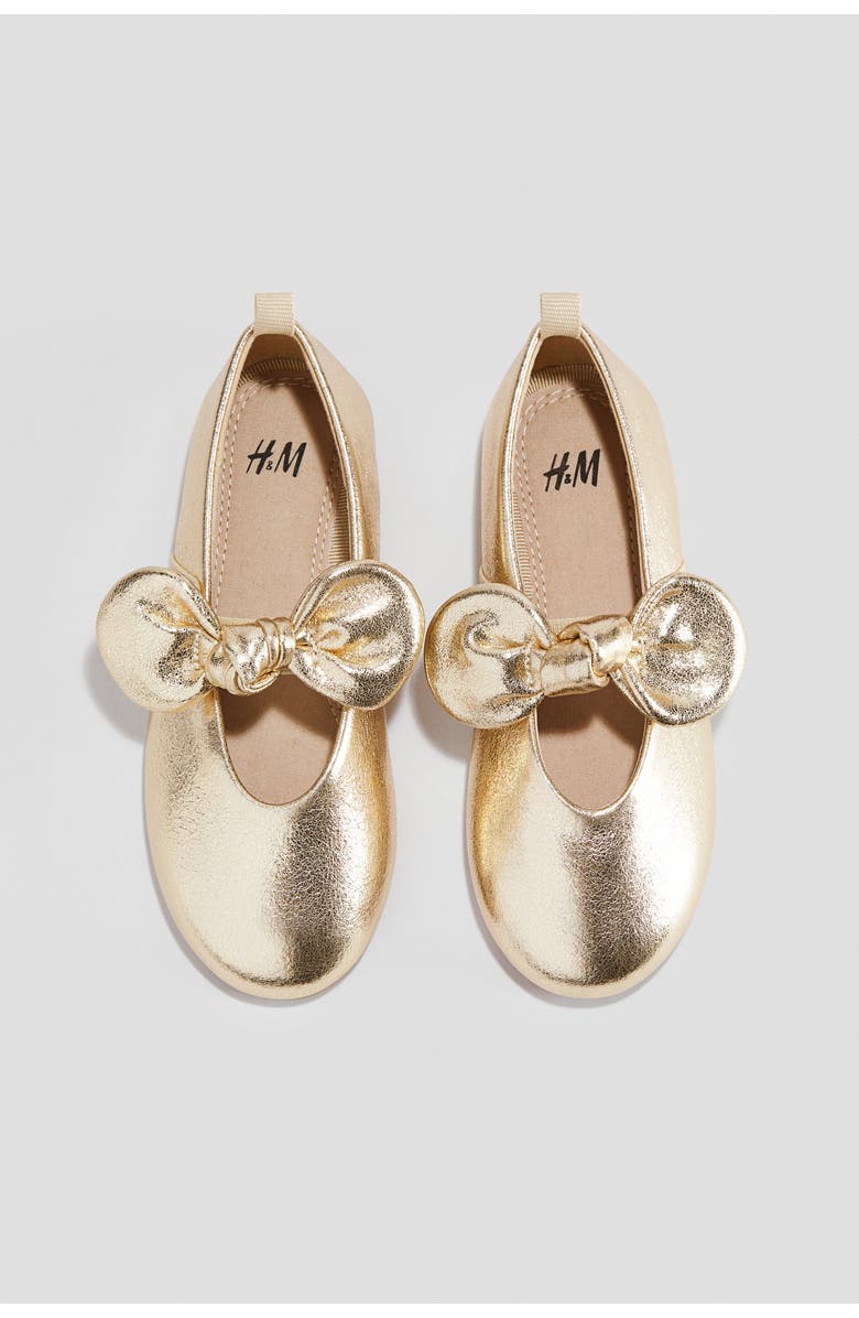H&M Bow-detail Ballet Pumps, Main, color, Gold-Colored